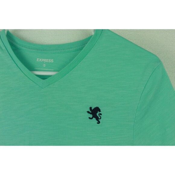 Express T-Shirt V Neck Short Sleeve Cotton Blue Embroidered Logo Womens XS - Picture 3 of 6
